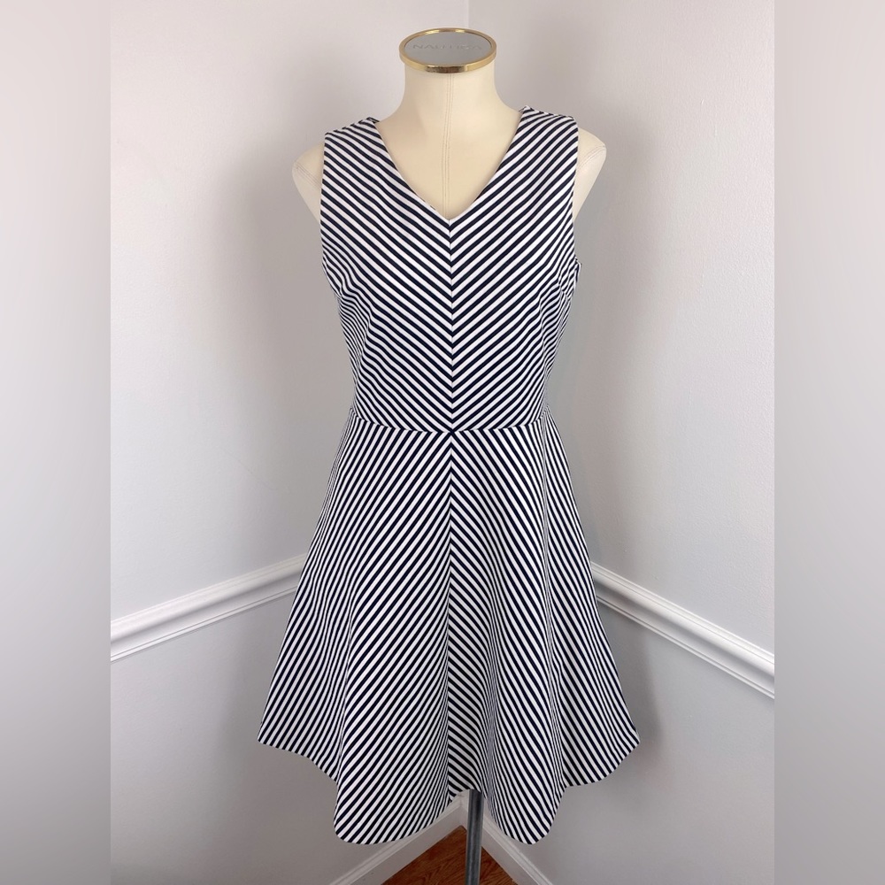 TALBOTS Petites Black & White Striped Sleeveless Dress | Size Medium Petite